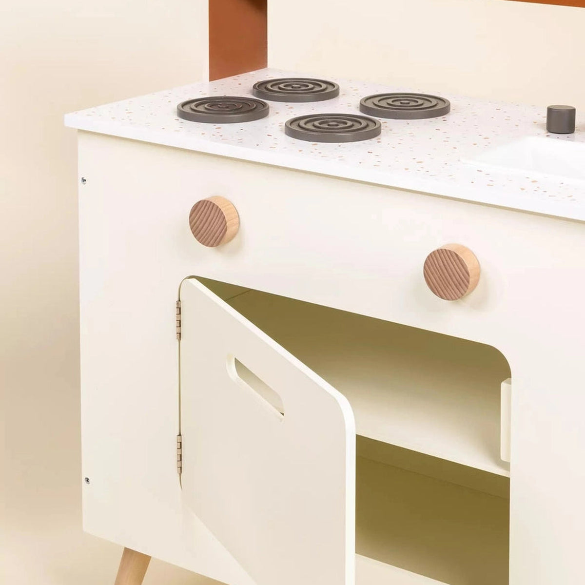 Play kitchen oven door open