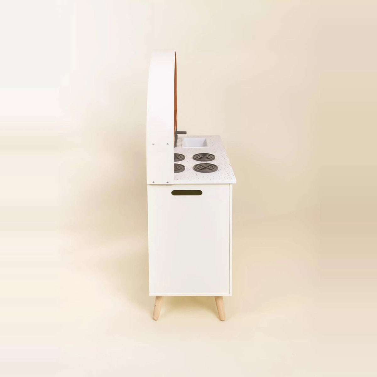 Wooden play kitchen side view