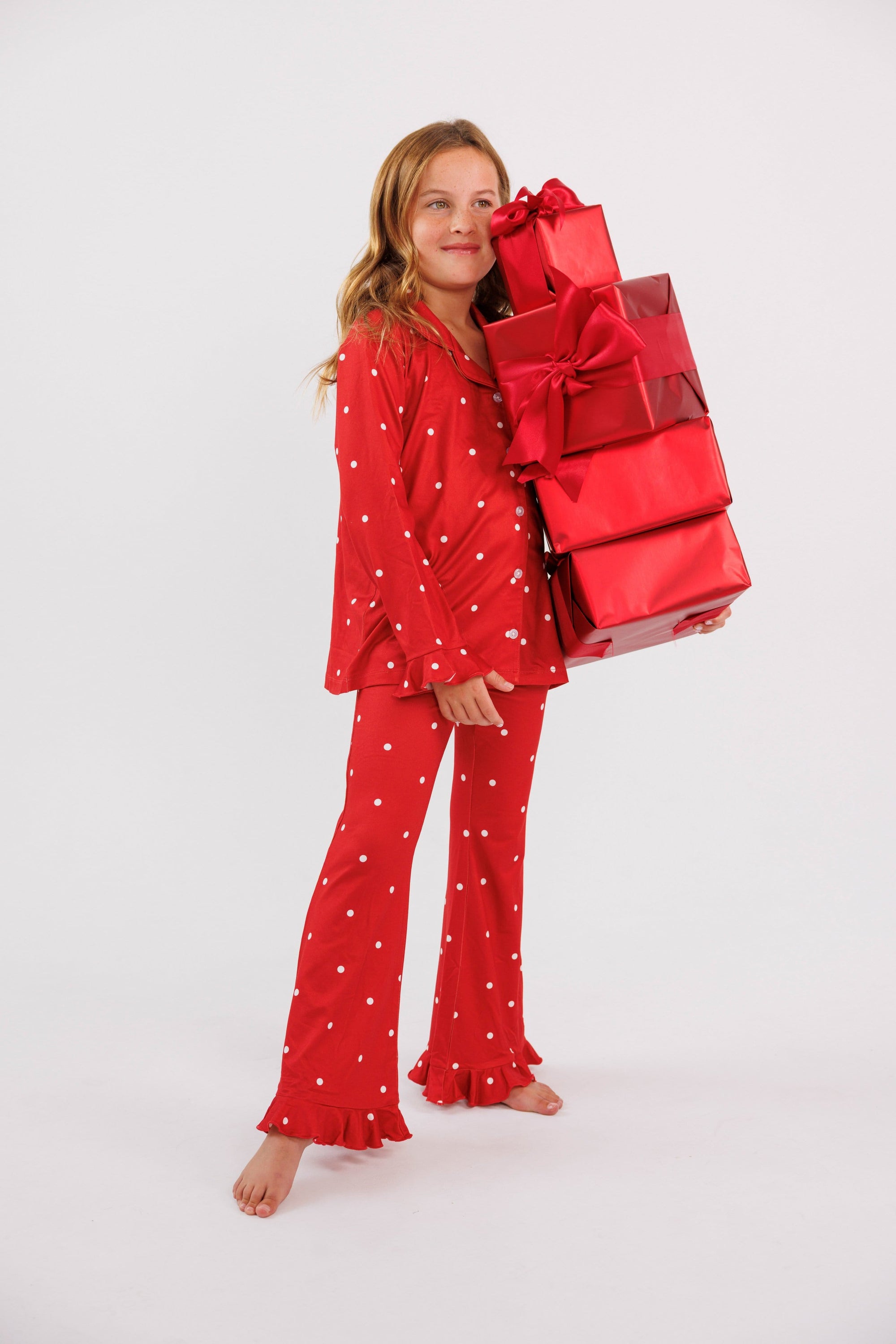 Ruby Polka Dot Kids Ruffle Flare Set detail
