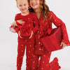 Ruby Polka Dot Kids Ruffle Flare Set flat lay