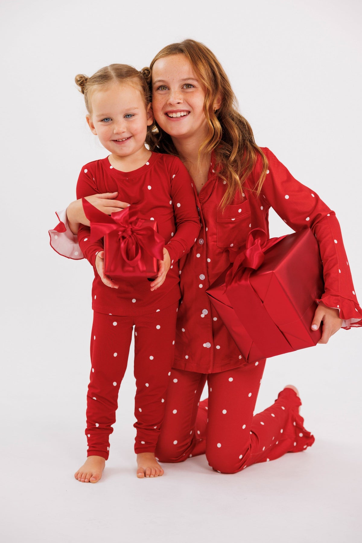 Ruby Polka Dot Kids Ruffle Flare Set flat lay