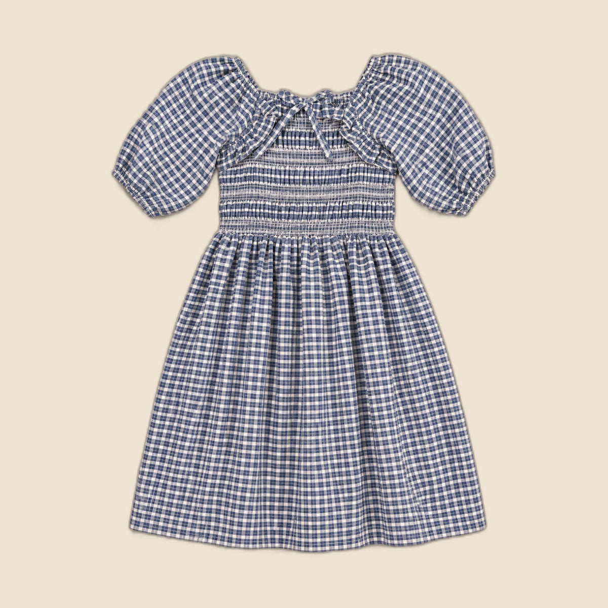 Mini Mae 3/4 Sleeve Dress in Prussian Blue Plaid