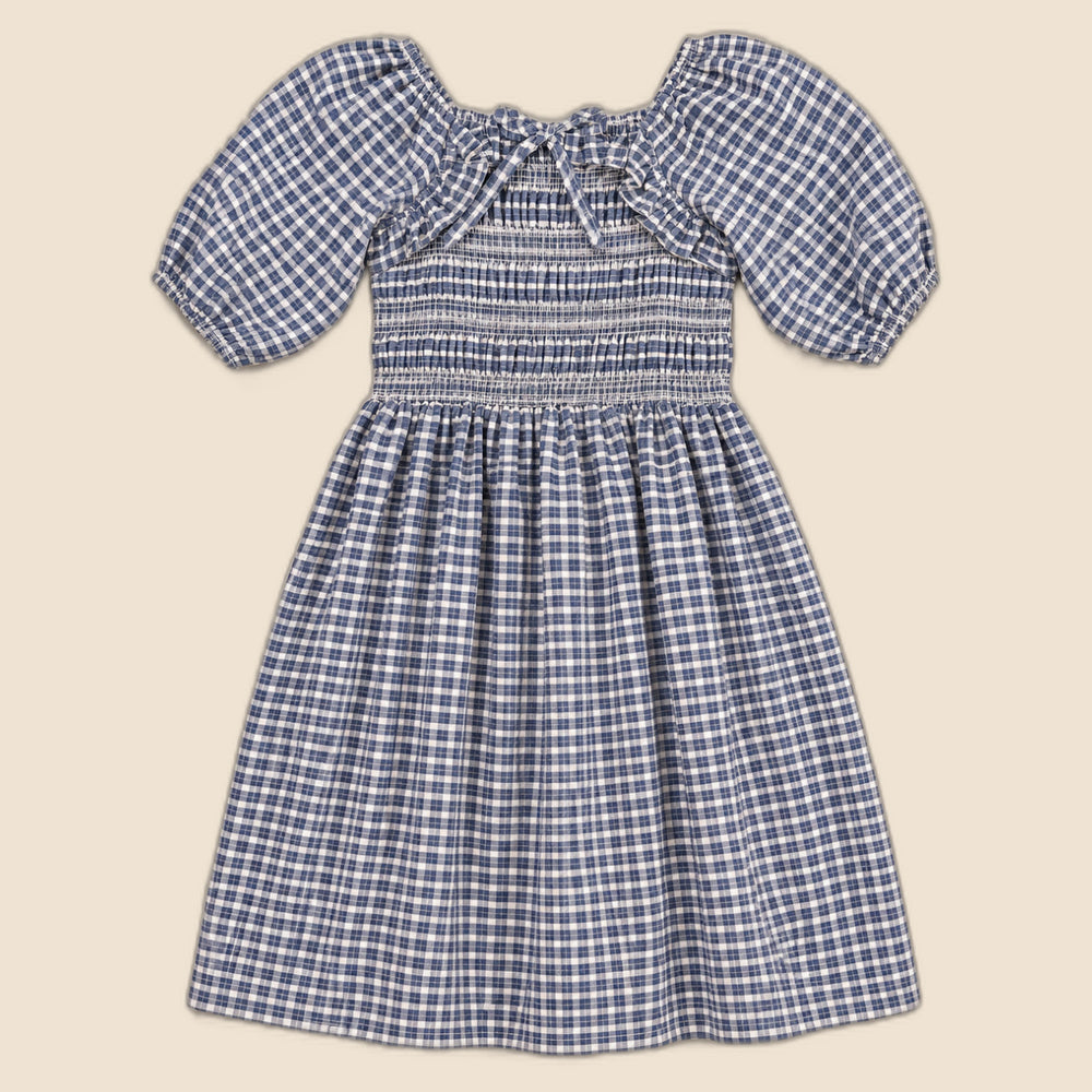 Mini Mae 3/4 Sleeve Dress in Prussian Blue Plaid