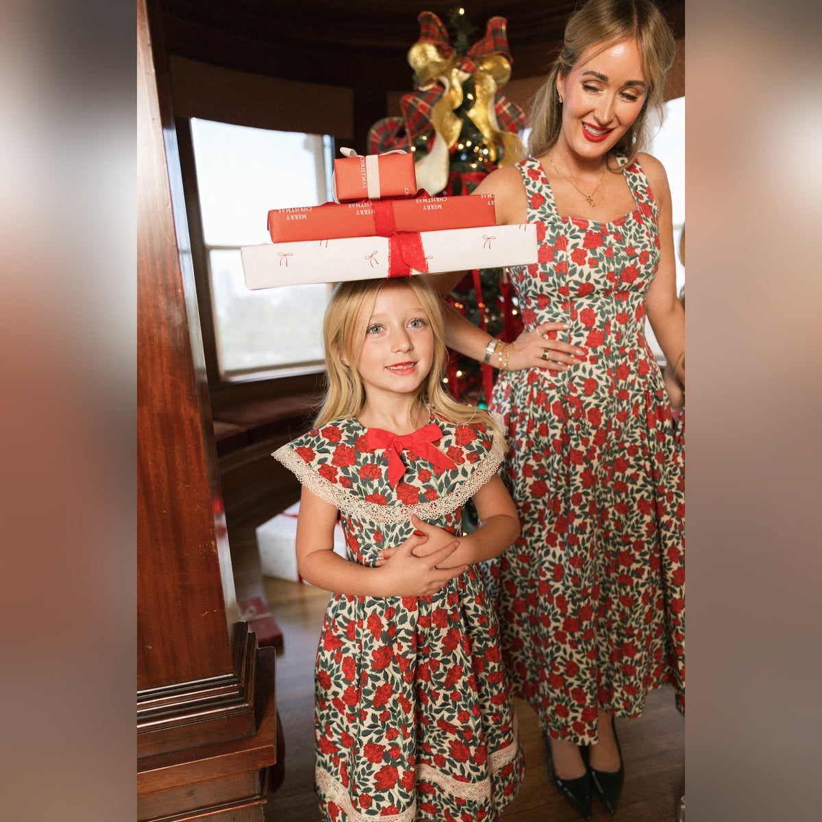 Matching mommy and me Aster Dresses in Red Roses