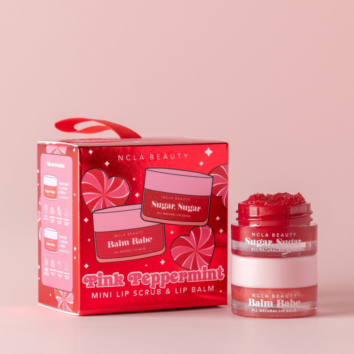 NCLA Beauty Ornament Mini Pink Peppermint Lip Scrub + Balm Set