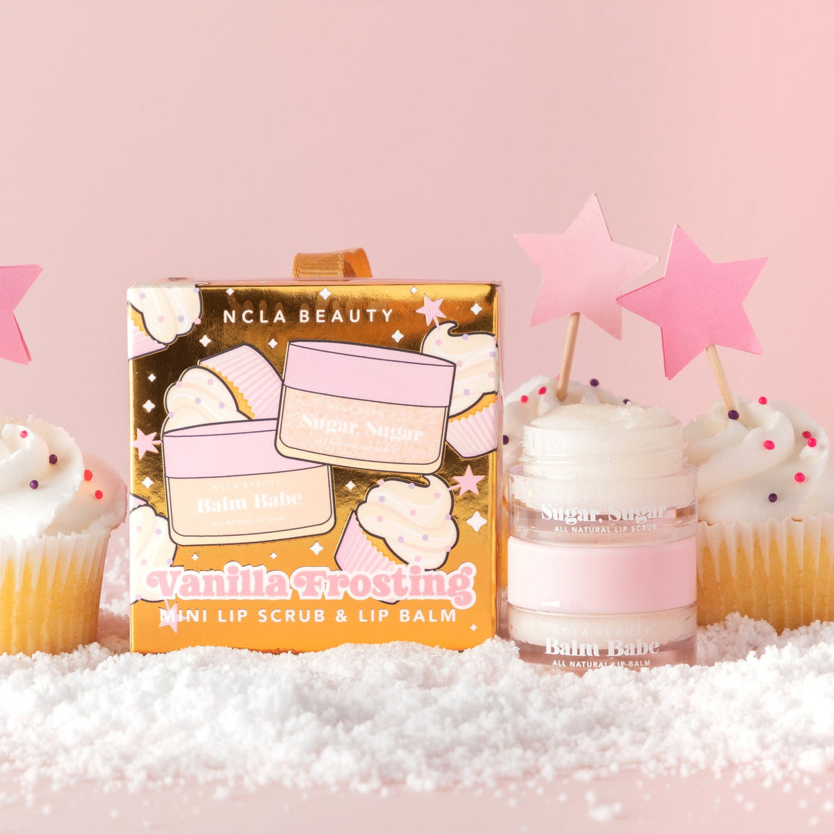 Vanilla Frosting lip scrub and balm ornament with cupcakes