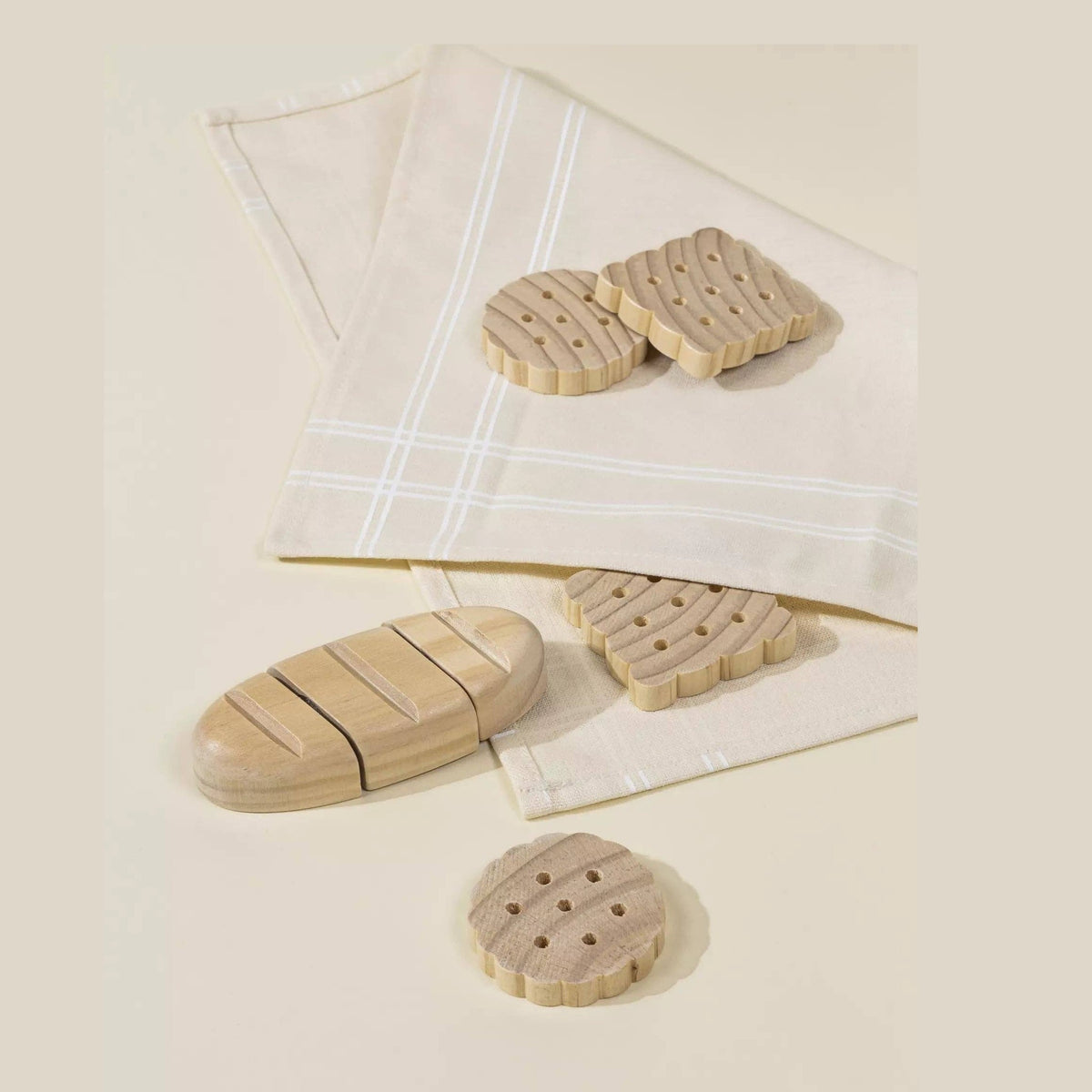 Wooden bread and crackers