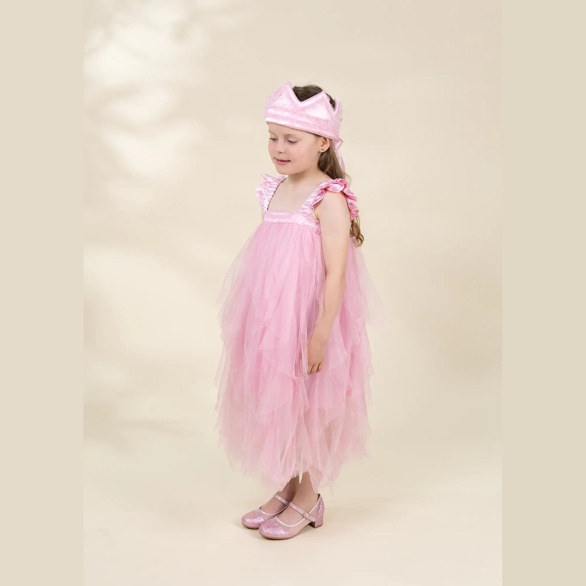 Coco Village Pink Ruffle Princess Dress with Crown