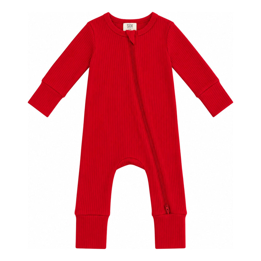 SIIX Collection Red Ribbed 2-Way Zip Romper