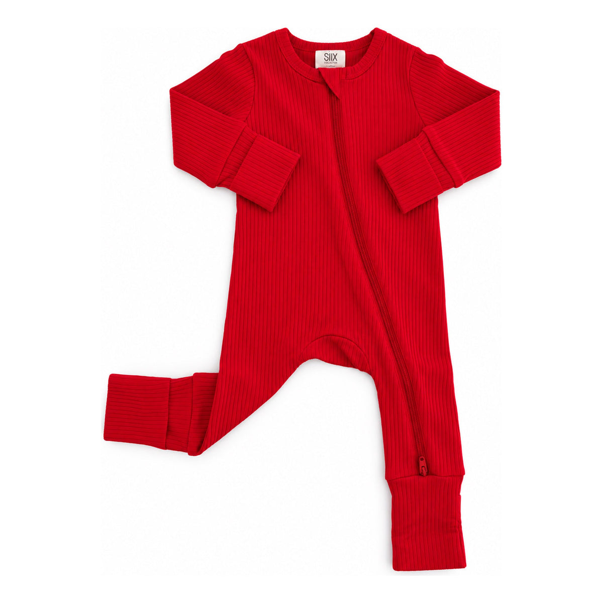 Red Ribbed Zip Romper - side view