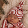 Newborn wearing Red Stripe Ribbed Beanie
