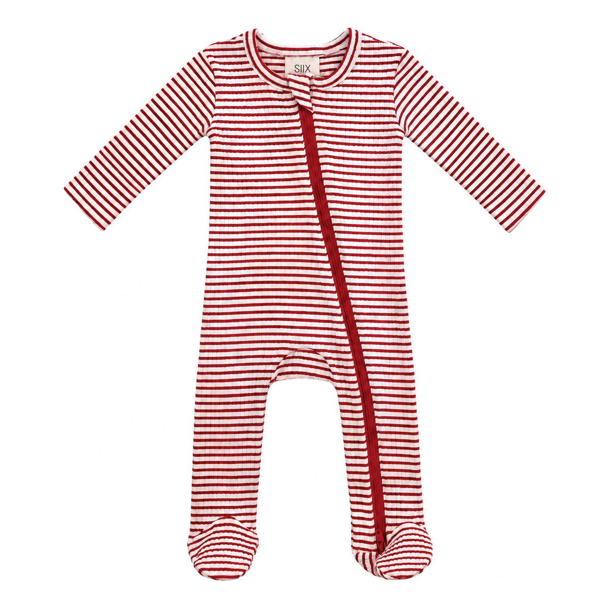 SIIX Collection Red Stripe Ribbed 2-Way Zip Footie
