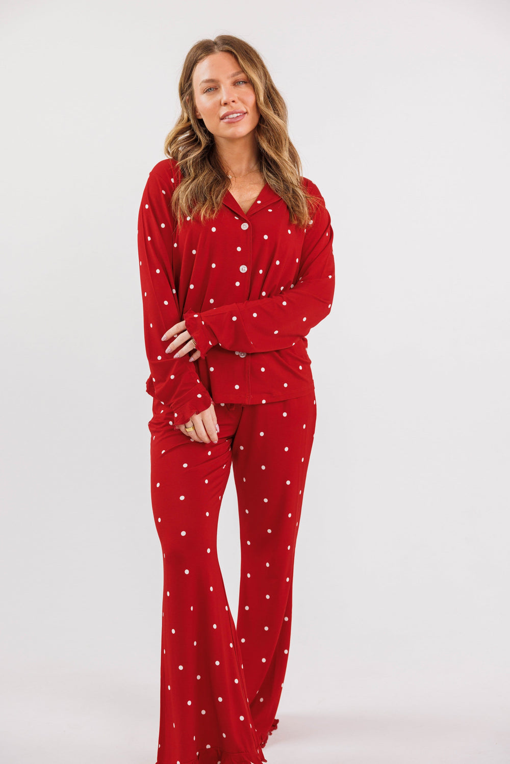 Ruby Polka Dot Women's Long Sleeve Ruffle Set