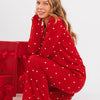 Ruby Polka Dot Women's Long Sleeve Ruffle Set flat lay